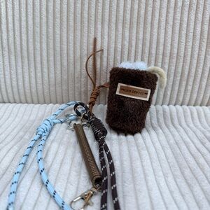 Brown Furry Coffee Cup Keychain with Lanyards